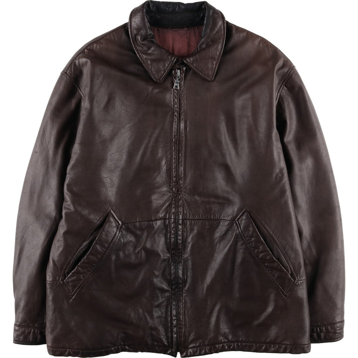 Hugo Boss padded leather jacket, men's size XL genuine leather brown type Vintage Second Hand