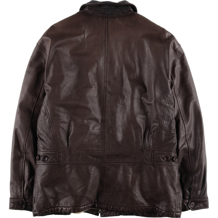 Hugo Boss padded leather jacket, men's size XL genuine leather brown type Vintage Second Hand