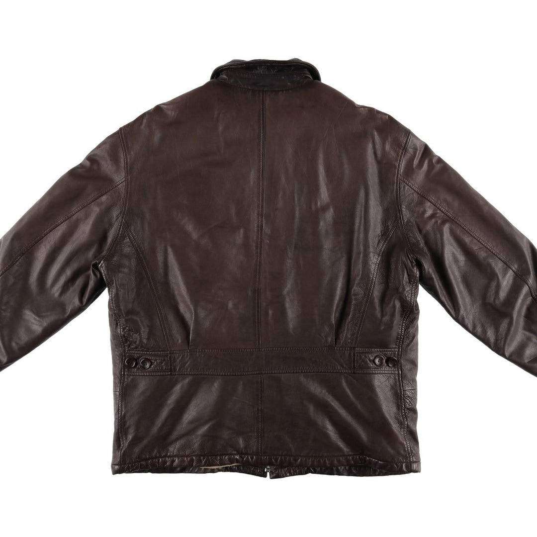 Hugo Boss padded leather jacket, men's size XL genuine leather brown type Vintage Second Hand