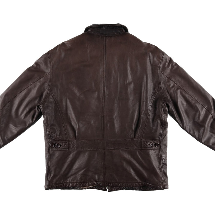 Hugo Boss padded leather jacket, men's size XL genuine leather brown type Vintage Second Hand