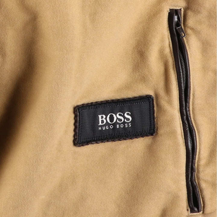 Hugo Boss padded leather jacket, men's size XL genuine leather brown type Vintage Second Hand