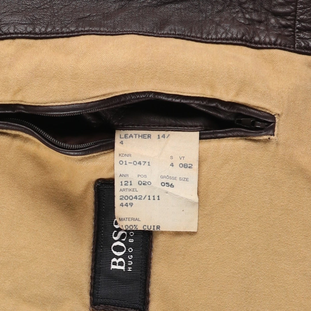 Hugo Boss padded leather jacket, men's size XL genuine leather brown type Vintage Second Hand