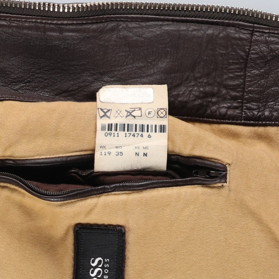 Hugo Boss padded leather jacket, men's size XL genuine leather brown type Vintage Second Hand
