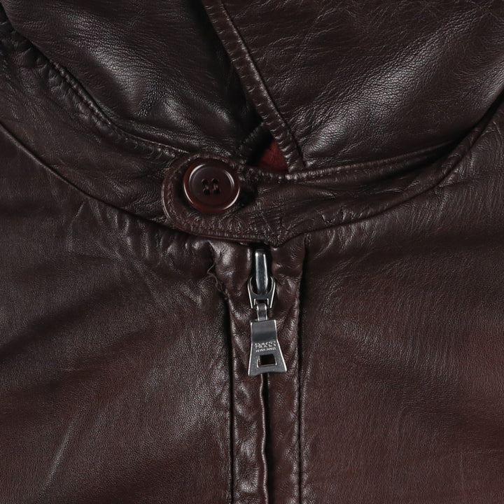Hugo Boss padded leather jacket, men's size XL genuine leather brown type Vintage Second Hand