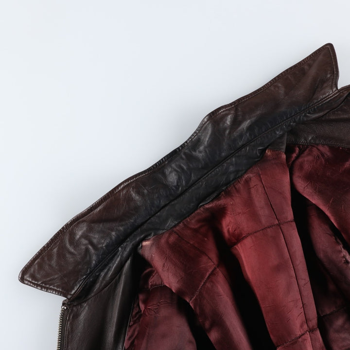 Hugo Boss padded leather jacket, men's size XL genuine leather brown type Vintage Second Hand