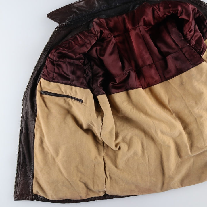Hugo Boss padded leather jacket, men's size XL genuine leather brown type Vintage Second Hand