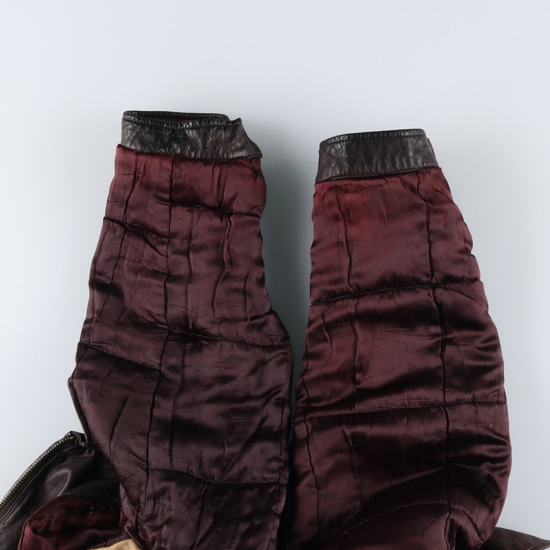 Hugo Boss padded leather jacket, men's size XL genuine leather brown type Vintage Second Hand