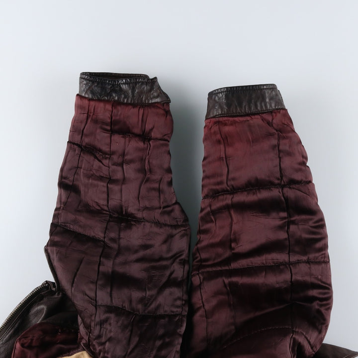 Hugo Boss padded leather jacket, men's size XL genuine leather brown type Vintage Second Hand