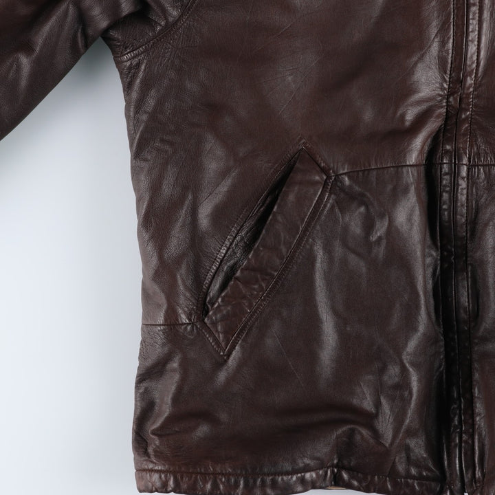 Hugo Boss padded leather jacket, men's size XL genuine leather brown type Vintage Second Hand