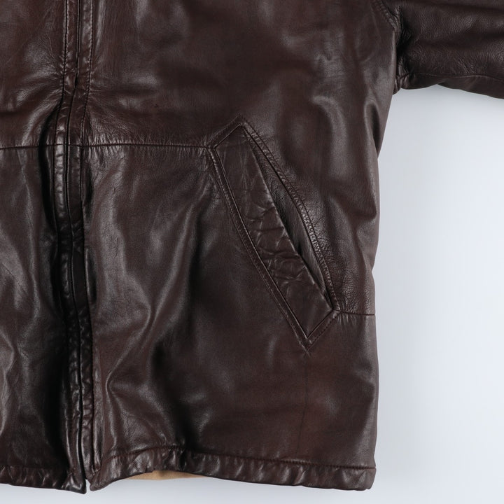 Hugo Boss padded leather jacket, men's size XL genuine leather brown type Vintage Second Hand