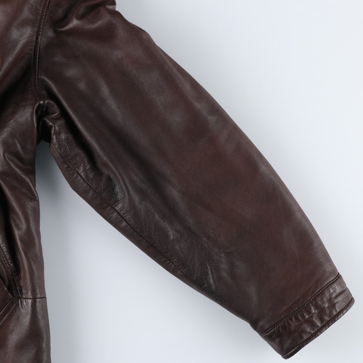 Hugo Boss padded leather jacket, men's size XL genuine leather brown type Vintage Second Hand