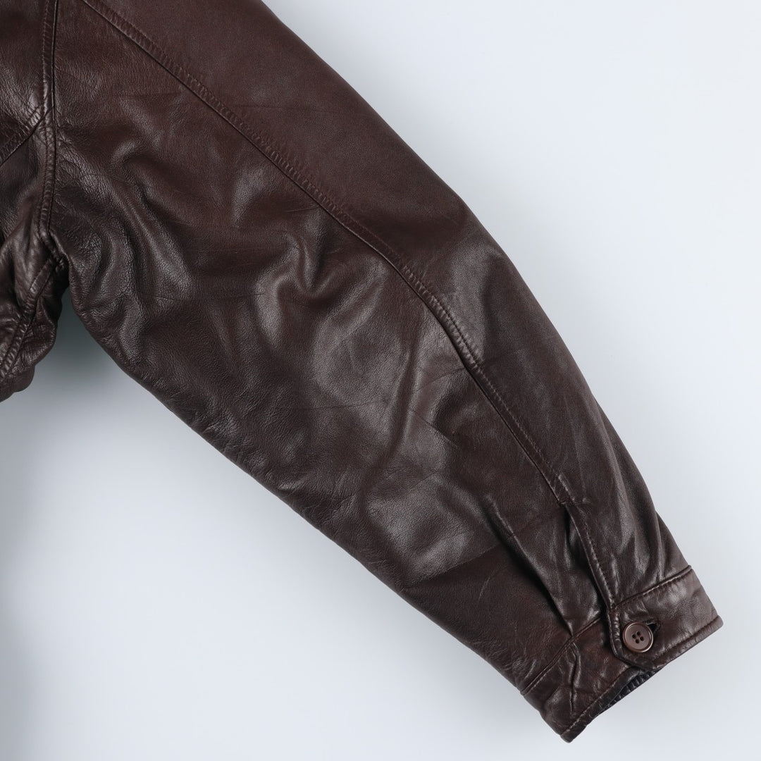 Hugo Boss padded leather jacket, men's size XL genuine leather brown type Vintage Second Hand