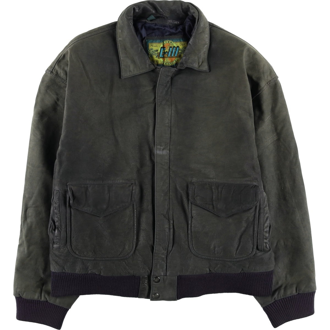 G-III Padded Leather Flight Jacket, Men's Size L genuine leather Khaki type Vintage Second Hand