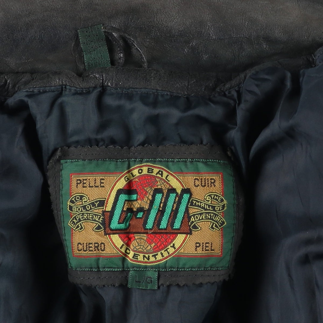 G-III Padded Leather Flight Jacket, Men's Size L genuine leather Khaki type Vintage Second Hand