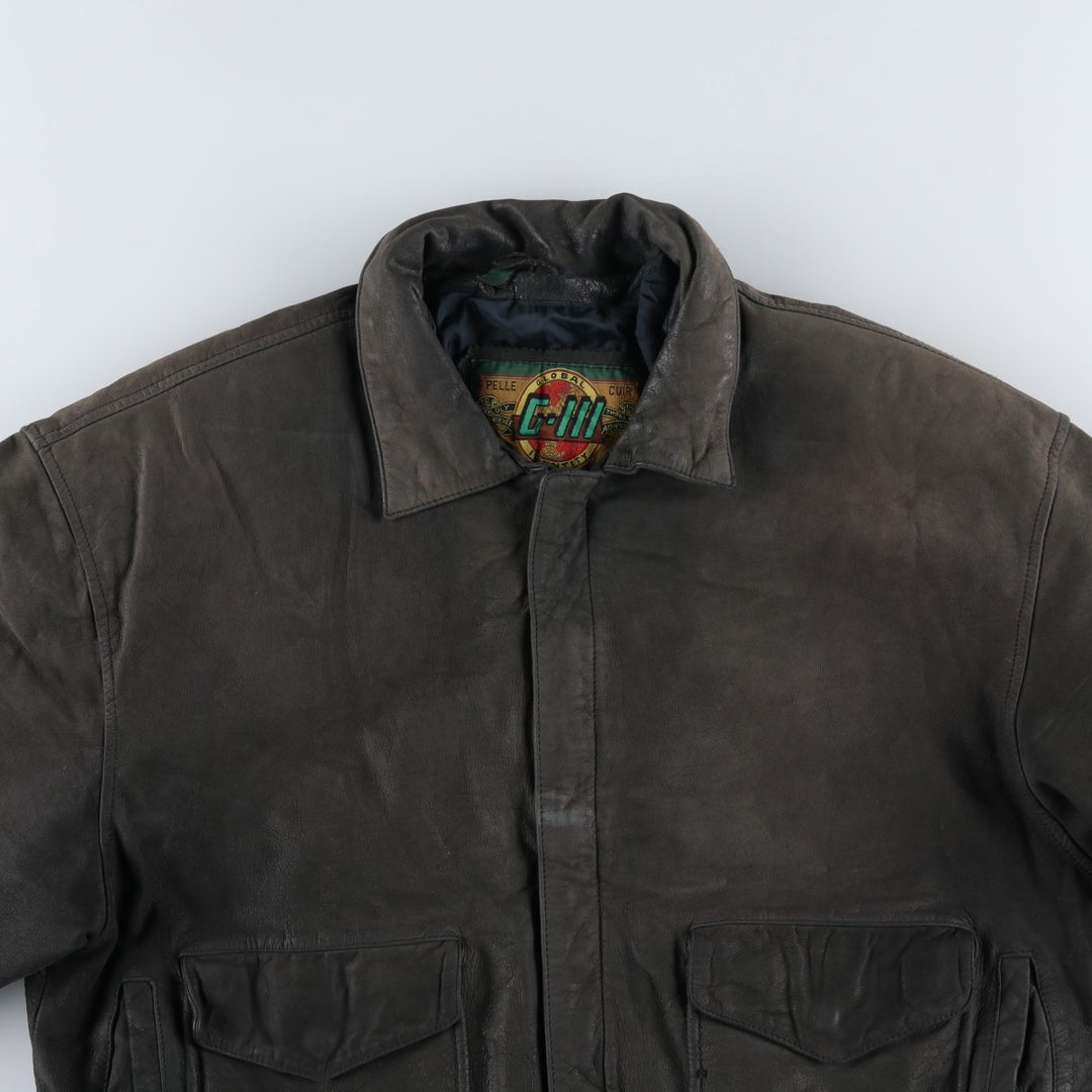 G-III Padded Leather Flight Jacket, Men's Size L genuine leather Khaki type Vintage Second Hand
