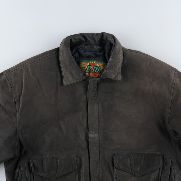 G-III Padded Leather Flight Jacket, Men's Size L genuine leather Khaki type Vintage Second Hand