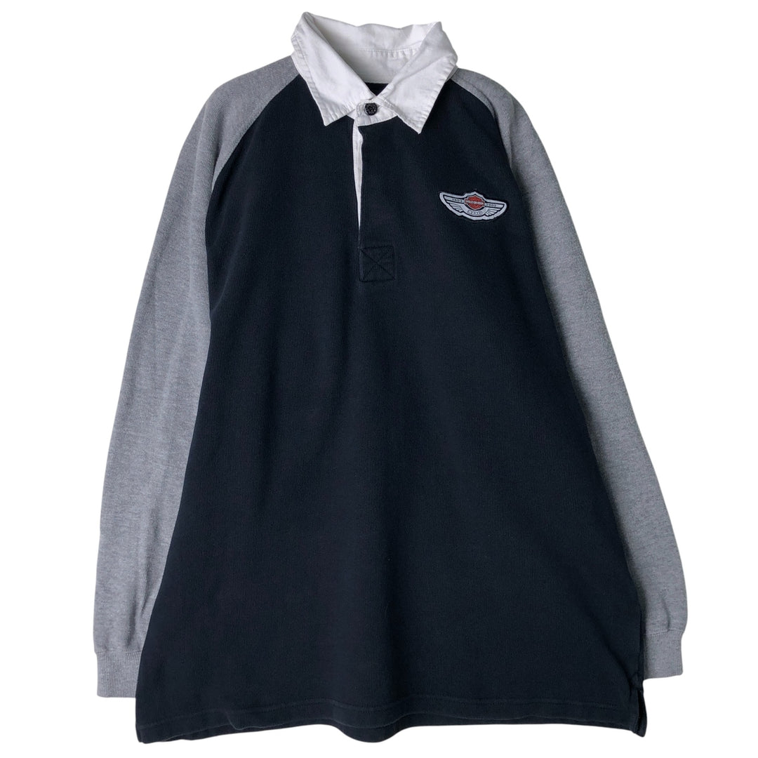 Harley-Davidson Men's Long Sleeve Rugby Shirt, Size L cotton black type Vintage Second Hand