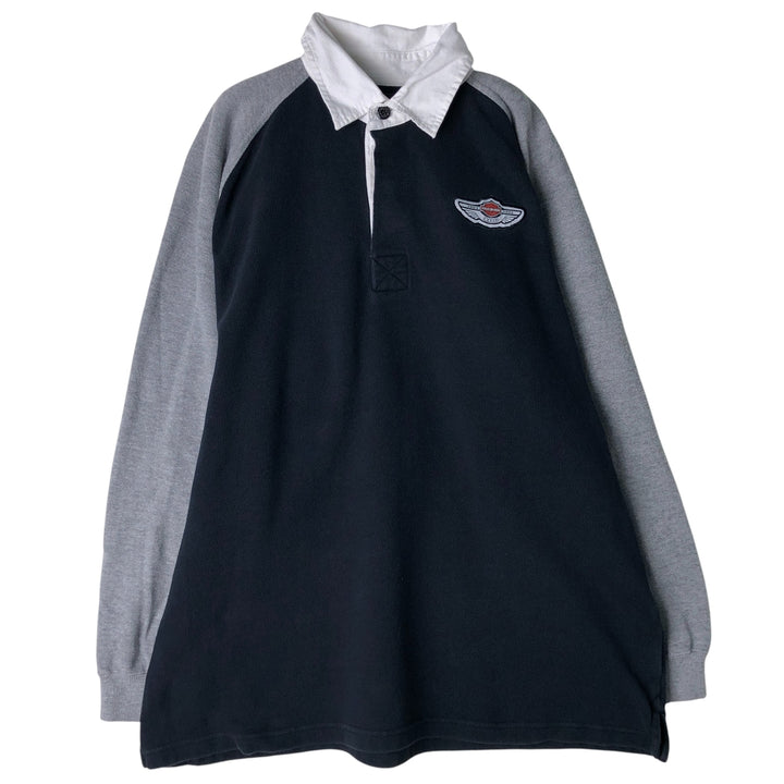 Harley-Davidson Men's Long Sleeve Rugby Shirt, Size L cotton black type Vintage Second Hand