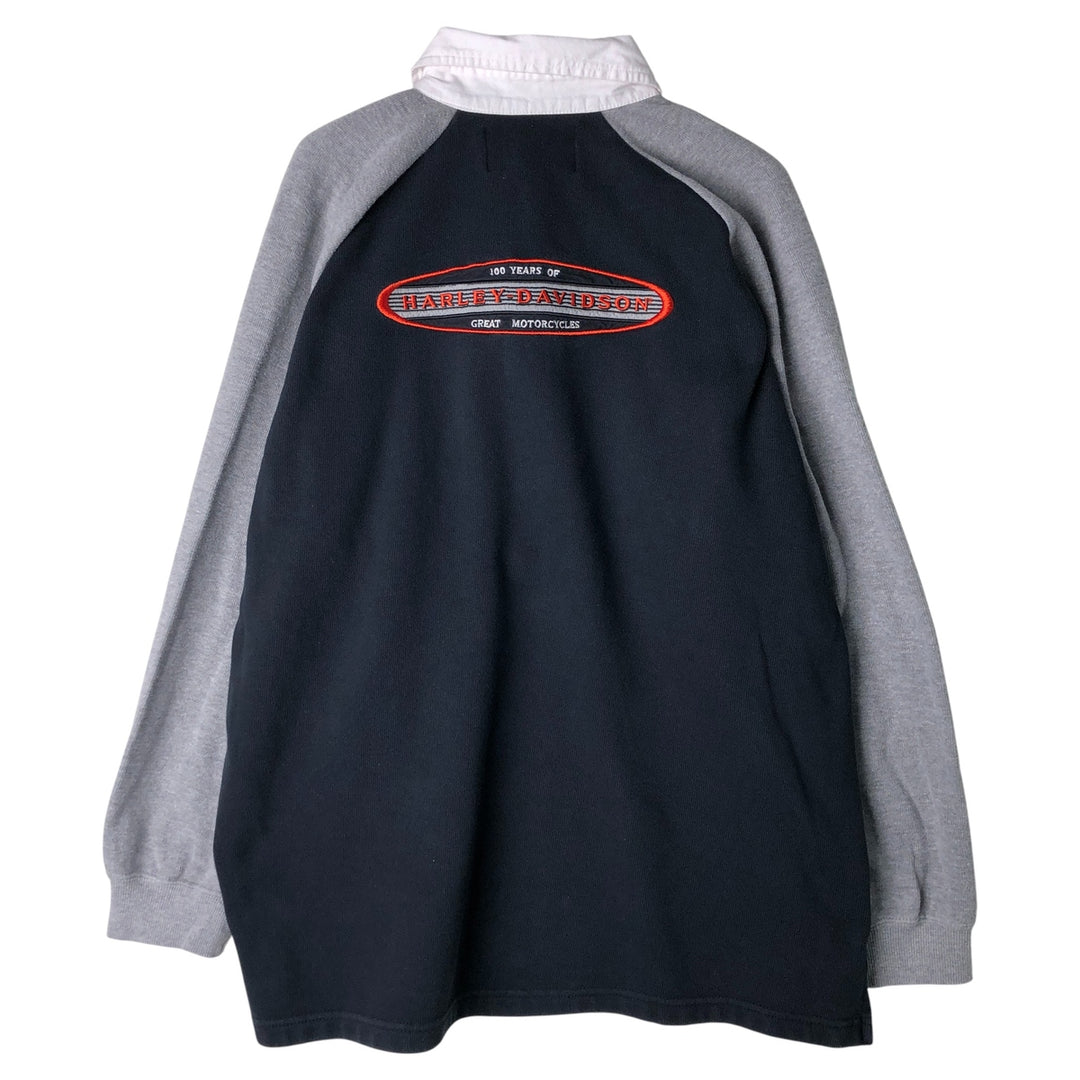 Harley-Davidson Men's Long Sleeve Rugby Shirt, Size L cotton black type Vintage Second Hand