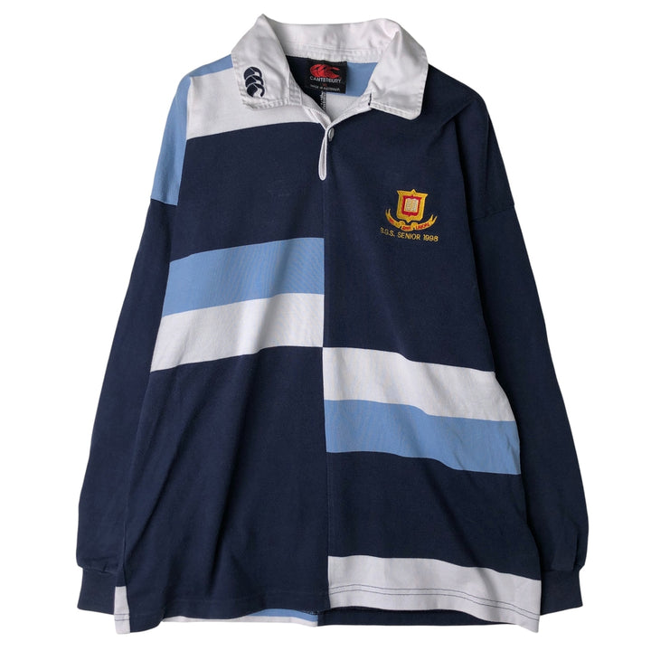 Vintage 90'S Canterbury Crazy Pattern Long Sleeve Rugby Shirt, Men's Size XL cotton navy blue type Vintage Second Hand