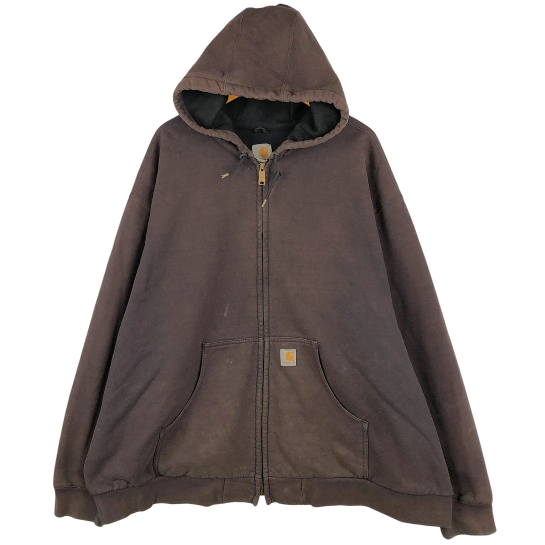 Carhartt full-zip sweatshirt hoodie, men's size XXXXL cotton brown type Vintage Second Hand