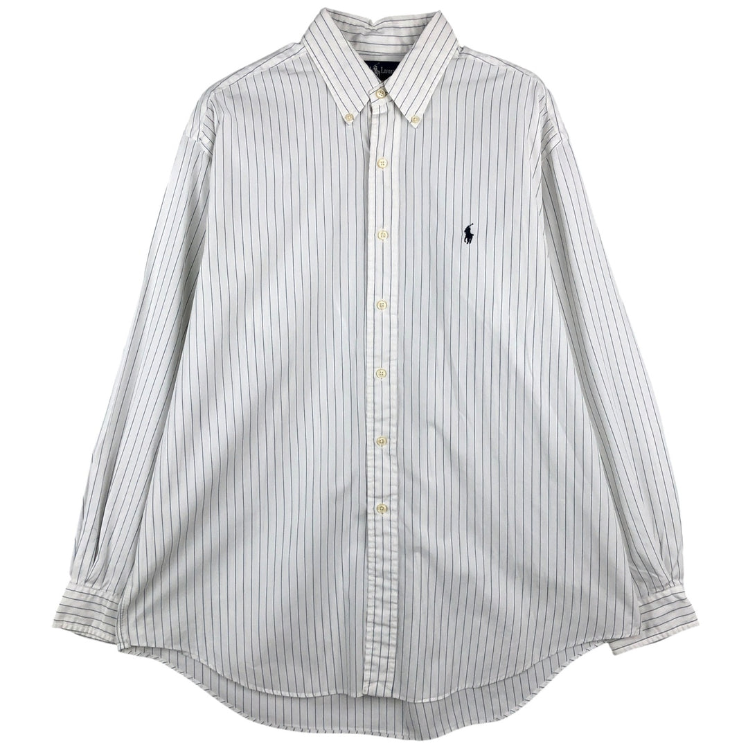 Ralph Lauren long sleeve button down striped shirt, men's size L cotton white type Vintage Second Hand