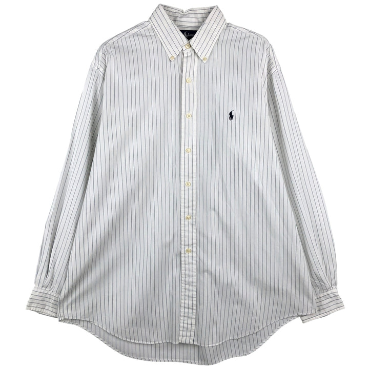 Ralph Lauren long sleeve button down striped shirt, men's size L cotton white type Vintage Second Hand