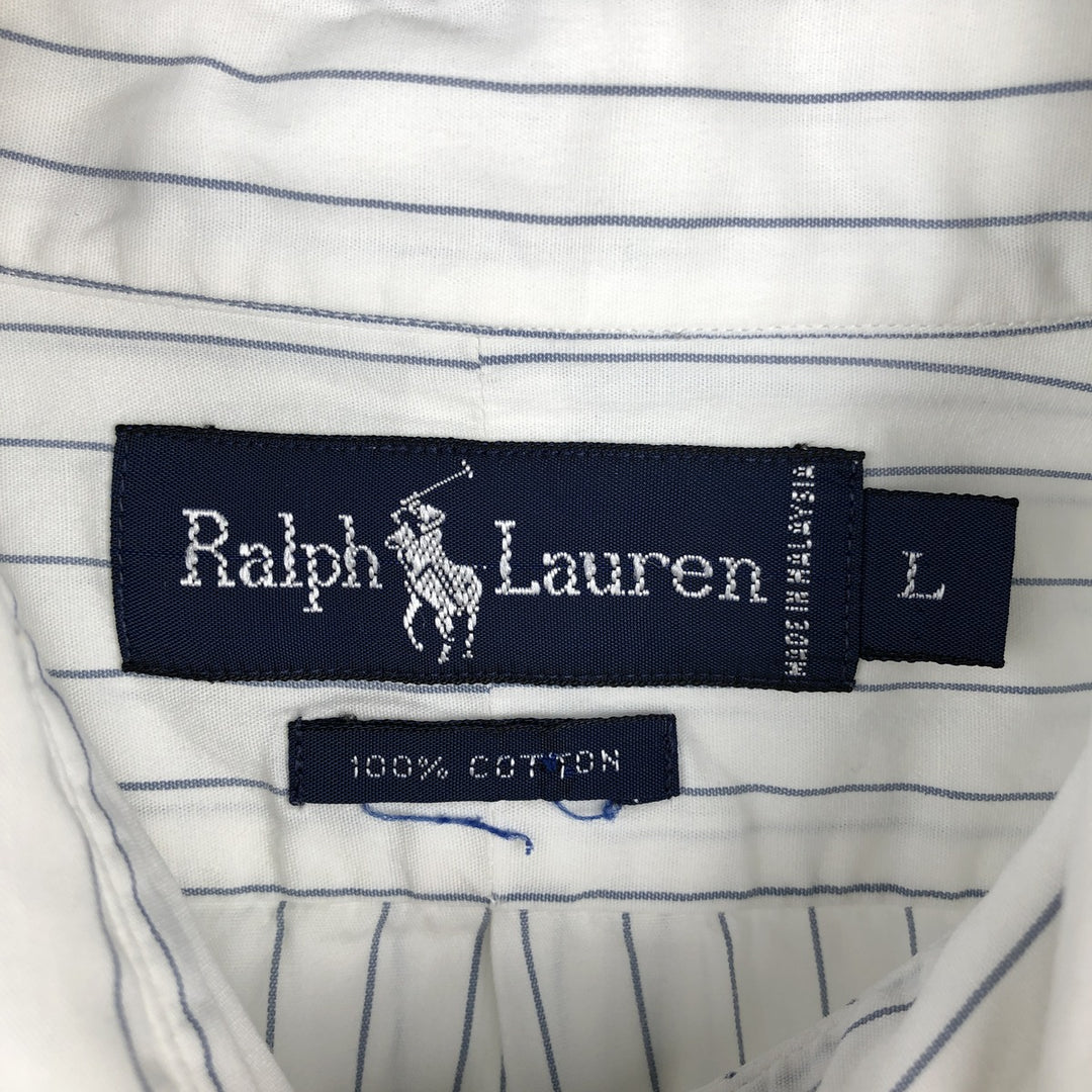 Ralph Lauren long sleeve button down striped shirt, men's size L cotton white type Vintage Second Hand