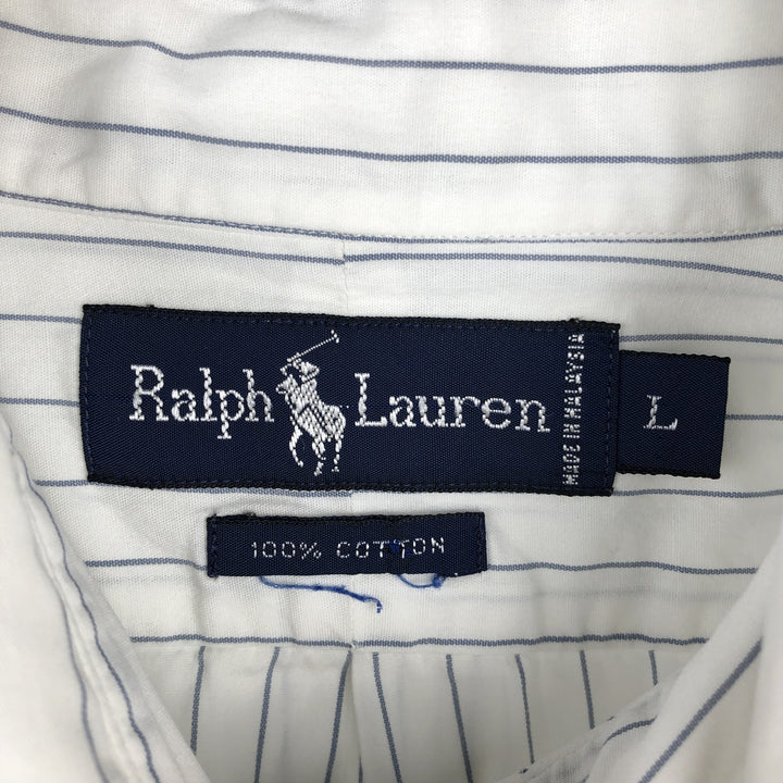 Ralph Lauren long sleeve button down striped shirt, men's size L cotton white type Vintage Second Hand