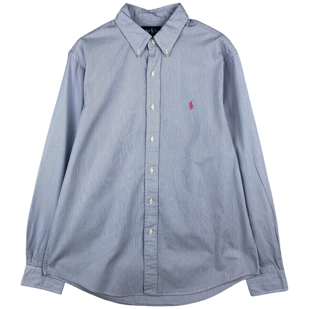 Ralph Lauren CUSTOM FIT Long-Sleeve Button-Down Striped Shirt, Men's Size L (approx.) cotton blue type Vintage Second Hand