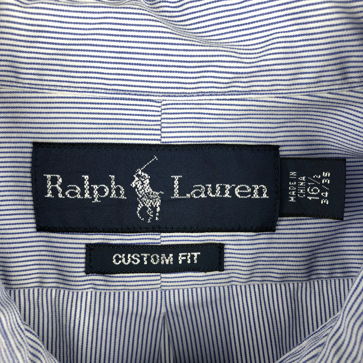Ralph Lauren CUSTOM FIT Long-Sleeve Button-Down Striped Shirt, Men's Size L (approx.) cotton blue type Vintage Second Hand