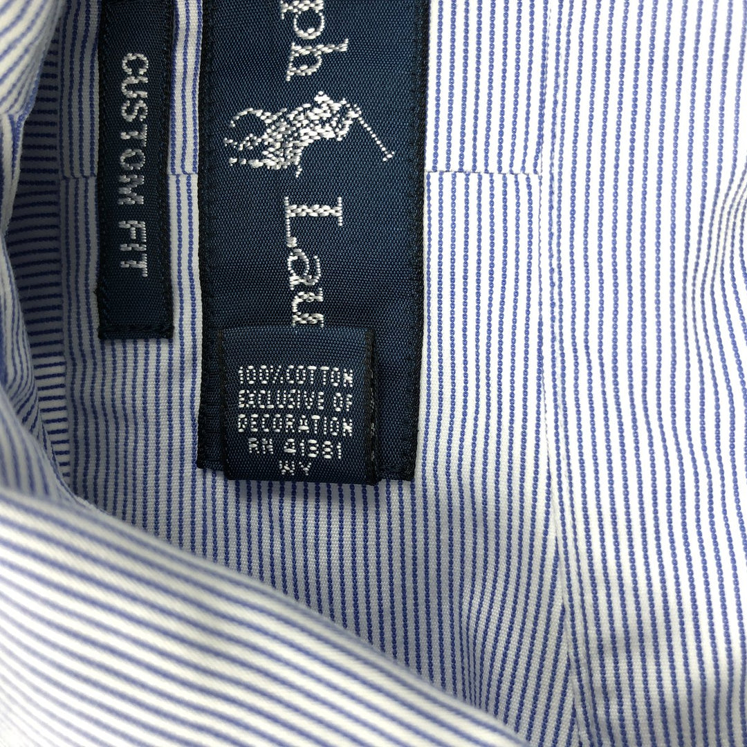 Ralph Lauren CUSTOM FIT Long-Sleeve Button-Down Striped Shirt, Men's Size L (approx.) cotton blue type Vintage Second Hand