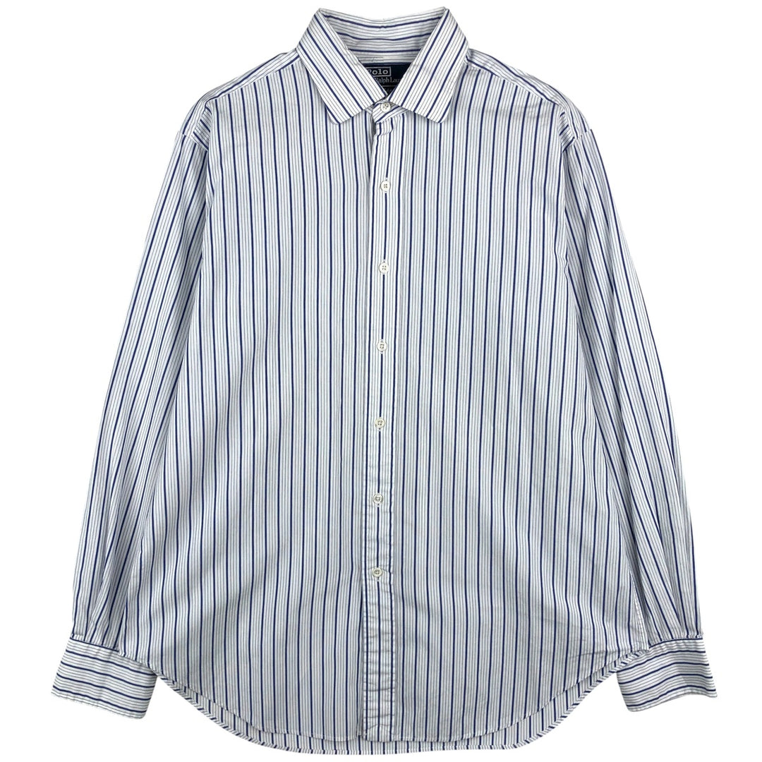 Ralph Lauren POLO by Ralph Lauren PHILIP Long-Sleeve Cotton Stripe Shirt, Men's Size L (approx.) cotton white type Vintage Second Hand