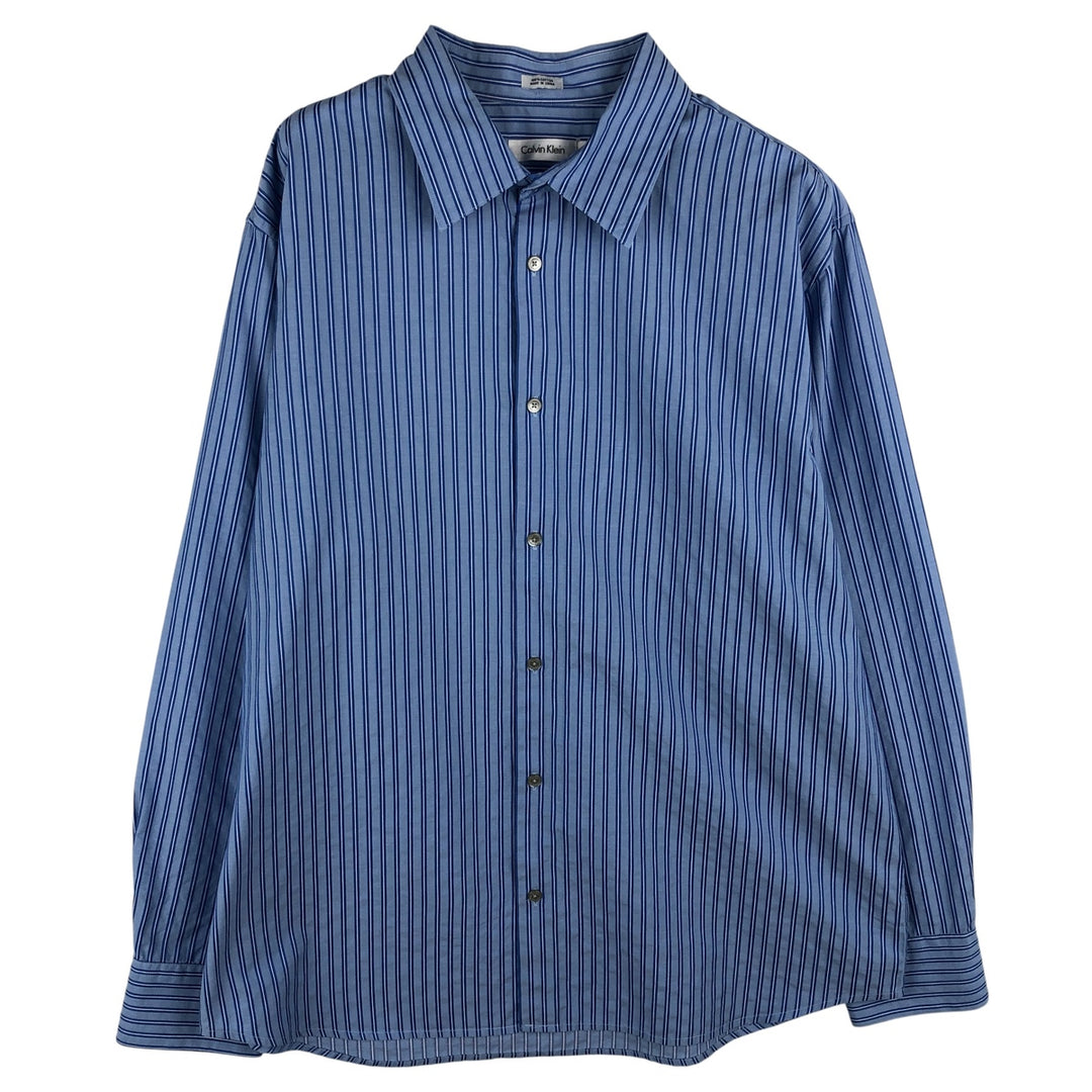 2000s~ Calvin Klein Multi-Stripe Long Sleeve Cotton Striped Shirt, Men's XL cotton Blue type light blue Vintage Second Hand