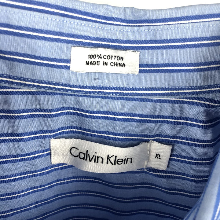 2000s~ Calvin Klein Multi-Stripe Long Sleeve Cotton Striped Shirt, Men's XL cotton Blue type light blue Vintage Second Hand