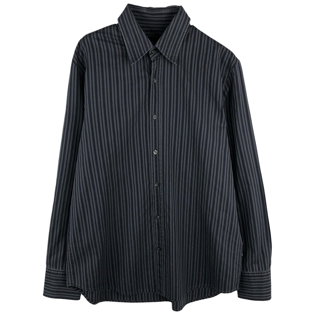 Hugo Boss Slim Fit Long Sleeve Cotton Striped Shirt, Men's Size XL cotton Charcoal Vintage Second Hand
