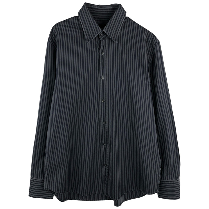 Hugo Boss Slim Fit Long Sleeve Cotton Striped Shirt, Men's Size XL cotton Charcoal Vintage Second Hand