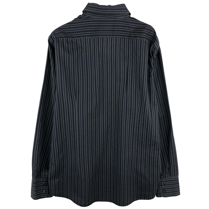 Hugo Boss Slim Fit Long Sleeve Cotton Striped Shirt, Men's Size XL cotton Charcoal Vintage Second Hand