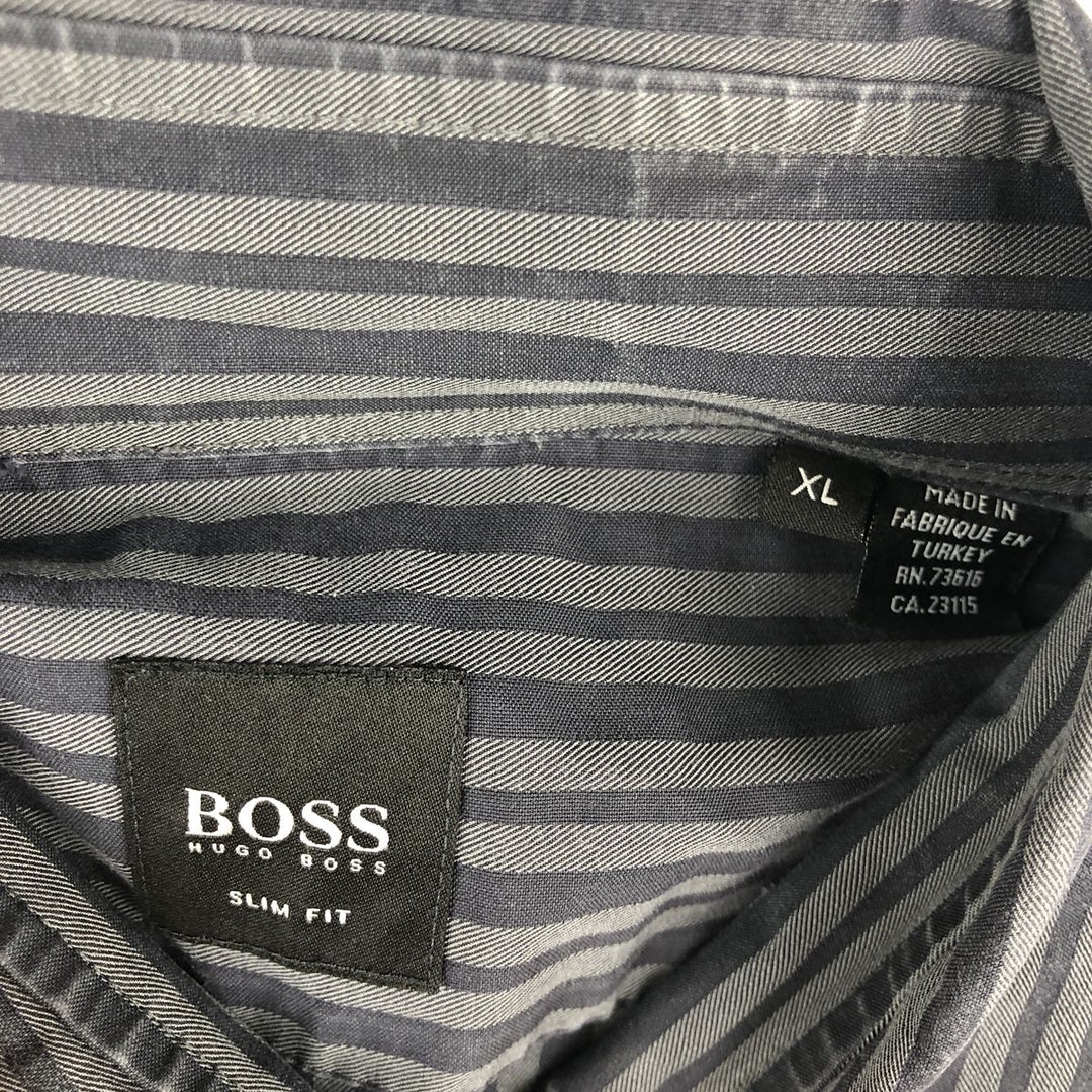 Hugo Boss Slim Fit Long Sleeve Cotton Striped Shirt, Men's Size XL cotton Charcoal Vintage Second Hand