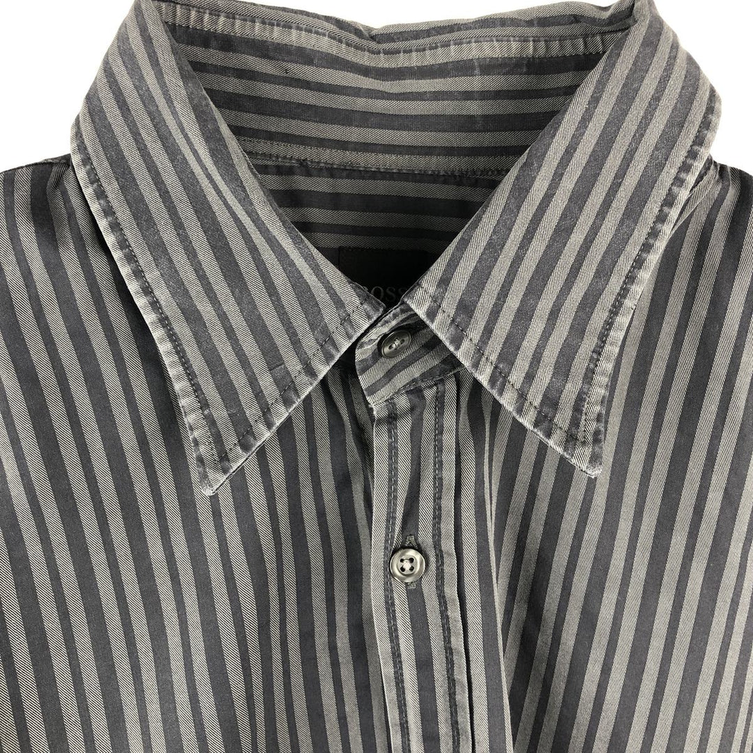Hugo Boss Slim Fit Long Sleeve Cotton Striped Shirt, Men's Size XL cotton Charcoal Vintage Second Hand