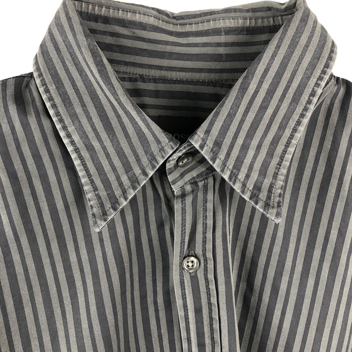 Hugo Boss Slim Fit Long Sleeve Cotton Striped Shirt, Men's Size XL cotton Charcoal Vintage Second Hand
