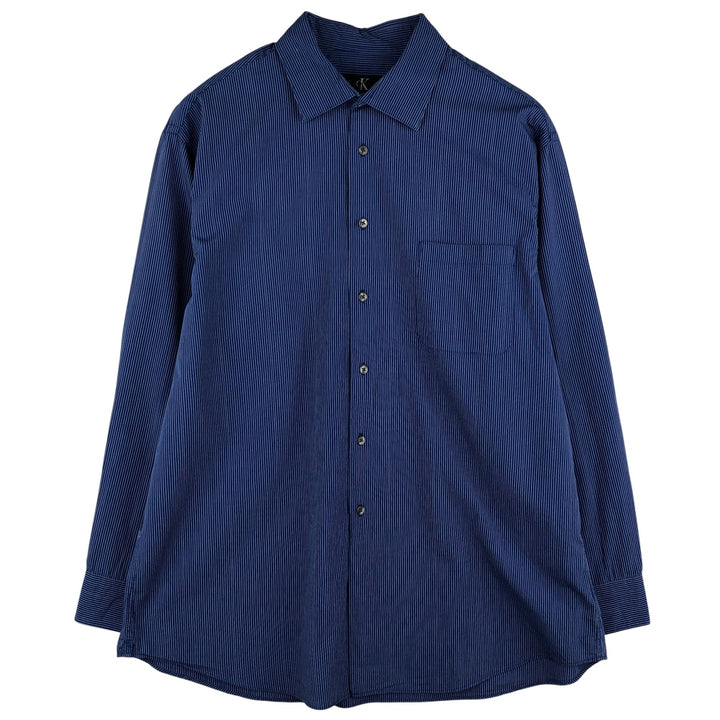 Calvin Klein Regular Fit Long Sleeve Cotton Striped Shirt, Men's Size XL cotton blue type Vintage Second Hand