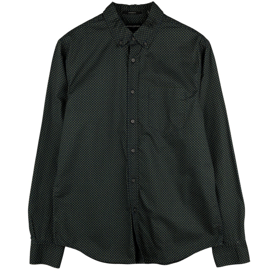 Banana Republic all-over print long-sleeved button-down shirt, men's size M cotton Green type dark green Vintage Second Hand