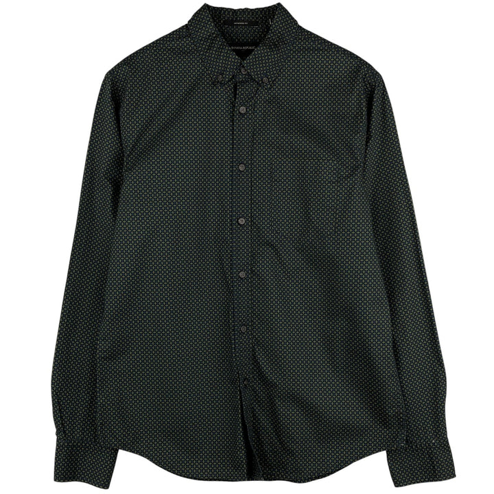 Banana Republic all-over print long-sleeved button-down shirt, men's size M cotton Green type dark green Vintage Second Hand