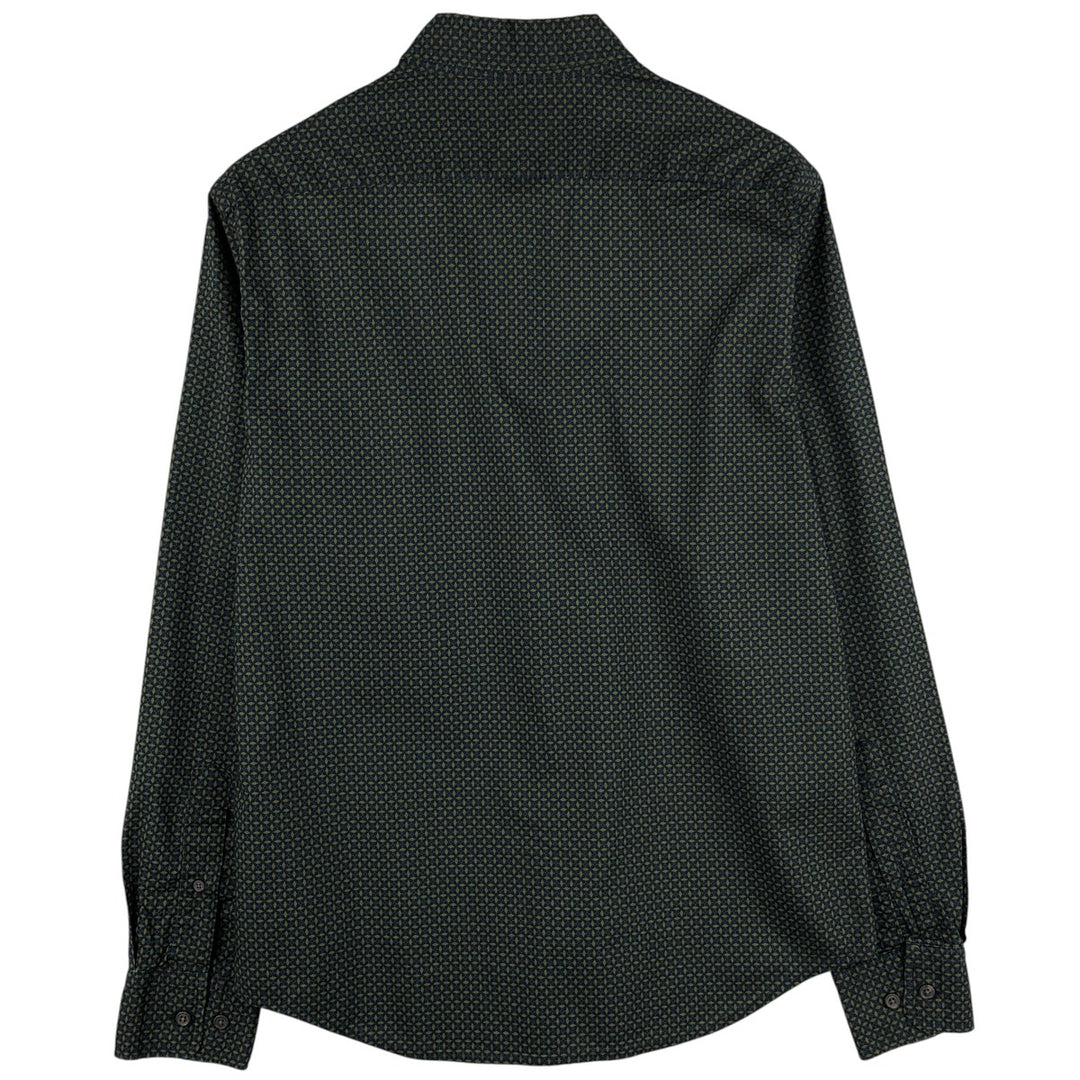 Banana Republic all-over print long-sleeved button-down shirt, men's size M cotton Green type dark green Vintage Second Hand