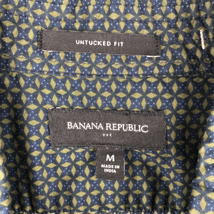 Banana Republic all-over print long-sleeved button-down shirt, men's size M cotton Green type dark green Vintage Second Hand