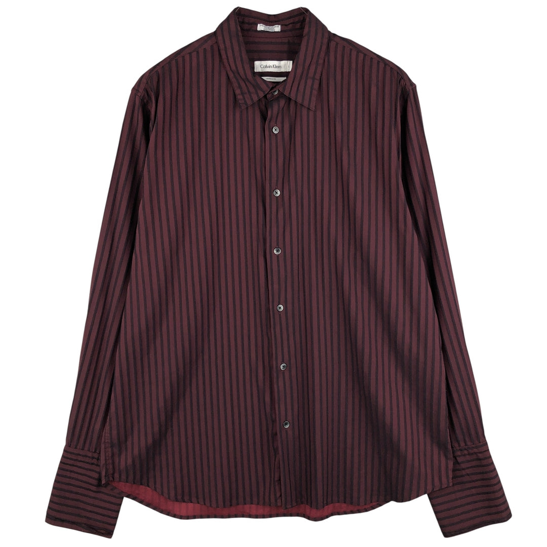 2000s~ Calvin Klein long-sleeved cotton striped shirt, men's size L cotton red type reddish brown Vintage Second Hand
