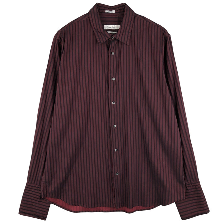 2000s~ Calvin Klein long-sleeved cotton striped shirt, men's size L cotton red type reddish brown Vintage Second Hand