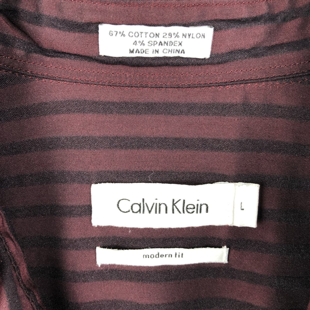 2000s~ Calvin Klein long-sleeved cotton striped shirt, men's size L cotton red type reddish brown Vintage Second Hand
