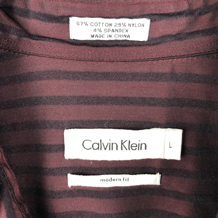 2000s~ Calvin Klein long-sleeved cotton striped shirt, men's size L cotton red type reddish brown Vintage Second Hand